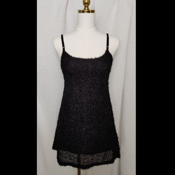 Serious | fuzzy sparkly black mini dress | adjustable strap - Picture 7 of 16